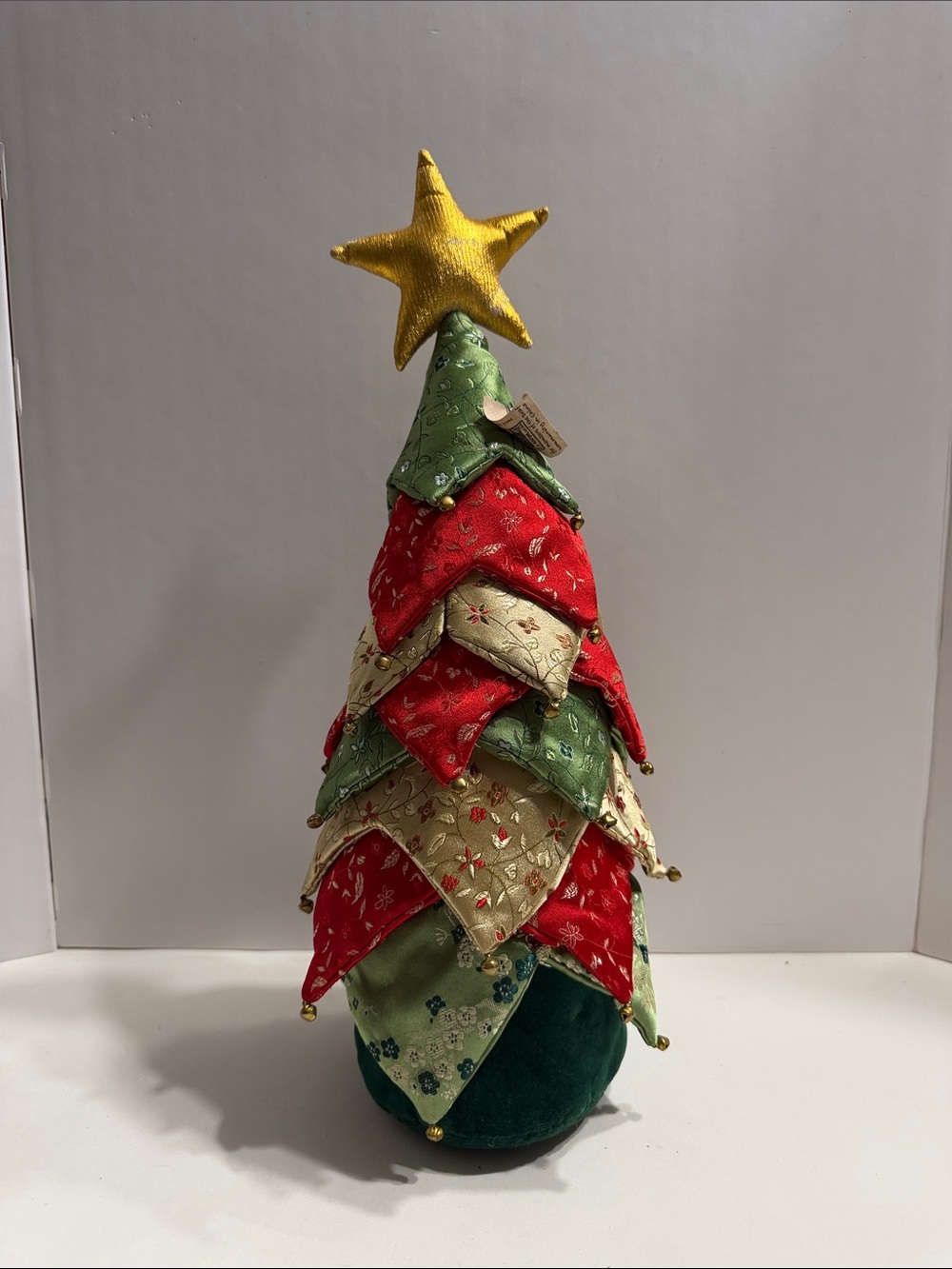 Holiday Patchwork Fabric Tree with Gold Star - Green/Red/Cream